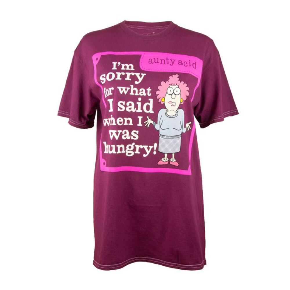 Aunty Acid I'm Sorry for What I Said When I Was Hungry T-Shirt in Burgundy, M